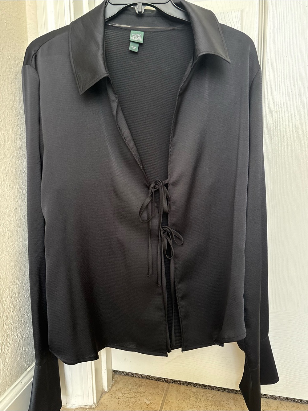 Wild Fable Double Tie Front Black Satin Blouse